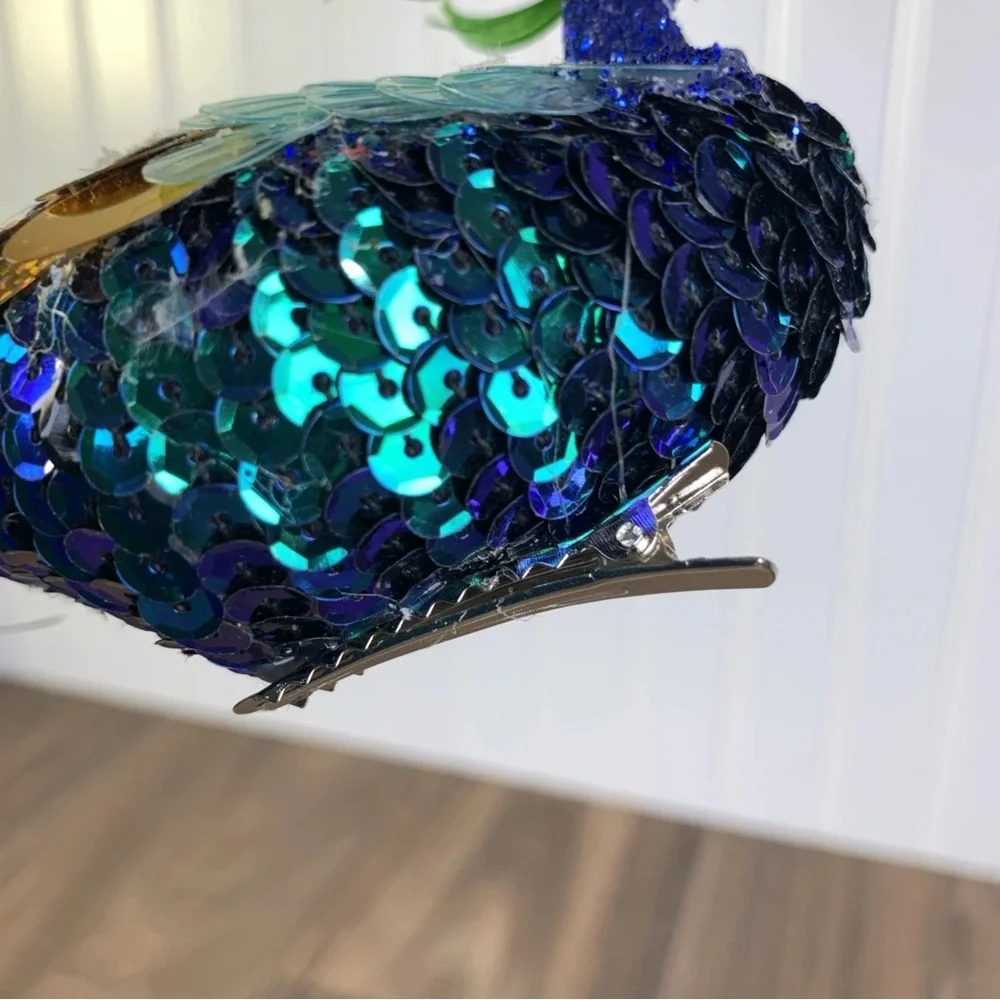 Peacock Blue Green Clip-on or Hanging Ornament with Feather Christmas 11
